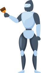 Poster - Modern robot is holding a paintbrush, showcasing the concept of artificial intelligence in creative fields