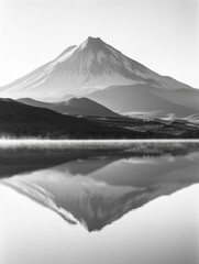 Wall Mural - A serene scene of a mountain's peak reflected in a calm lake, surrounded by nature