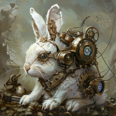 steampunk rabbit, antique clock mechanism