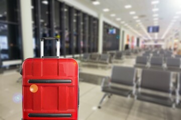 Canvas Print - Travel suitcases in airport hall waiting for vacation