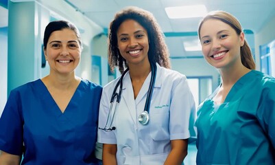 Wall Mural - A group of nurses in a team photoProfessional healthcare services.