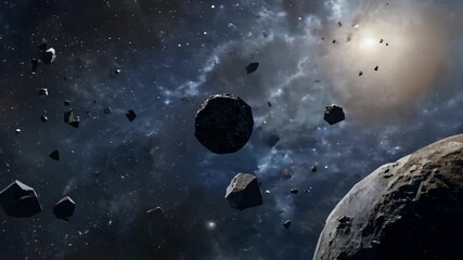 Poster - Asteroid Field Animation With Celestial Bodies Generative AI