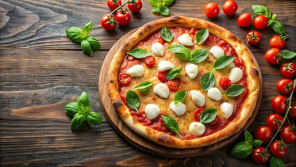 Wall Mural - Delicious and classic pizza margarita with fresh tomatoes, mozzarella cheese, and basil, pizza, margarita, Italian, food