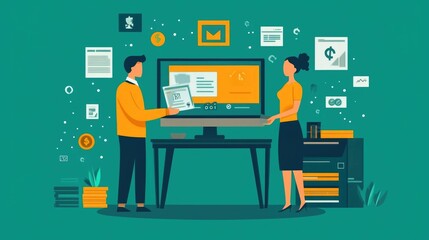 Poster - Peer to Peer Lending Loan Approval Process Flat Design of Digital Financial Technology Concept  Online Banking Application Loan Paperwork Investment