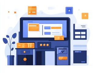 Poster - Detailed flat design showcasing a secure e commerce payment gateway system for online shopping  transactions  and digital commerce  The image depicts the user interface  interface elements