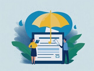 Poster - Flat Design Depicting the Online Insurance Policy Purchase Process  Showcasing a Minimalist and Digital Approach to Financial Protection and Coverage Services