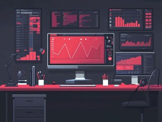 Fototapete - Financial Data Analysis Dashboard with Real Time Monitoring and Visualization for Business Insights and Strategic Decision Making