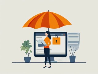 Poster - Flat design depicting the online insurance policy purchase process  The image showcases a digital platform where a person is selecting and purchasing an insurance policy through a secure