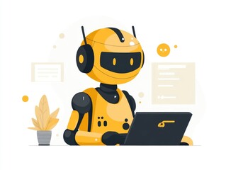 Poster - Cheerful and friendly chatbot character representing automation and customer service technology solutions in a modern  flat design style