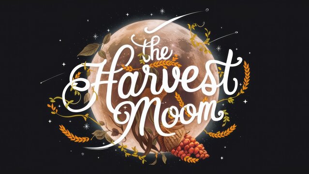 The harvest moon logo with a large full moon in the background, AI