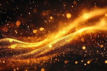 Poster - A bright orange wave of glittery dust. The image is a bright and colorful representation of a wave of glitter