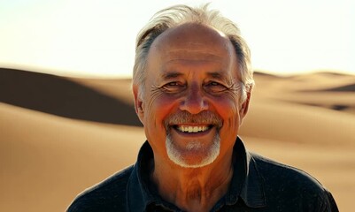 Poster - Portrait of senior man smiling at camera while standing in the desert