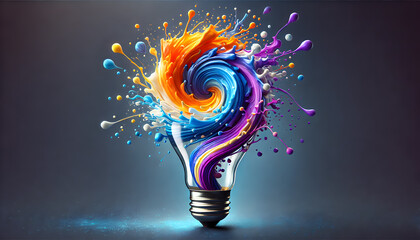 Poster - Vibrant light bulb burst with a dynamic explosion of color energy and creativity  Digital showcasing an visually stunning design that evokes imagination