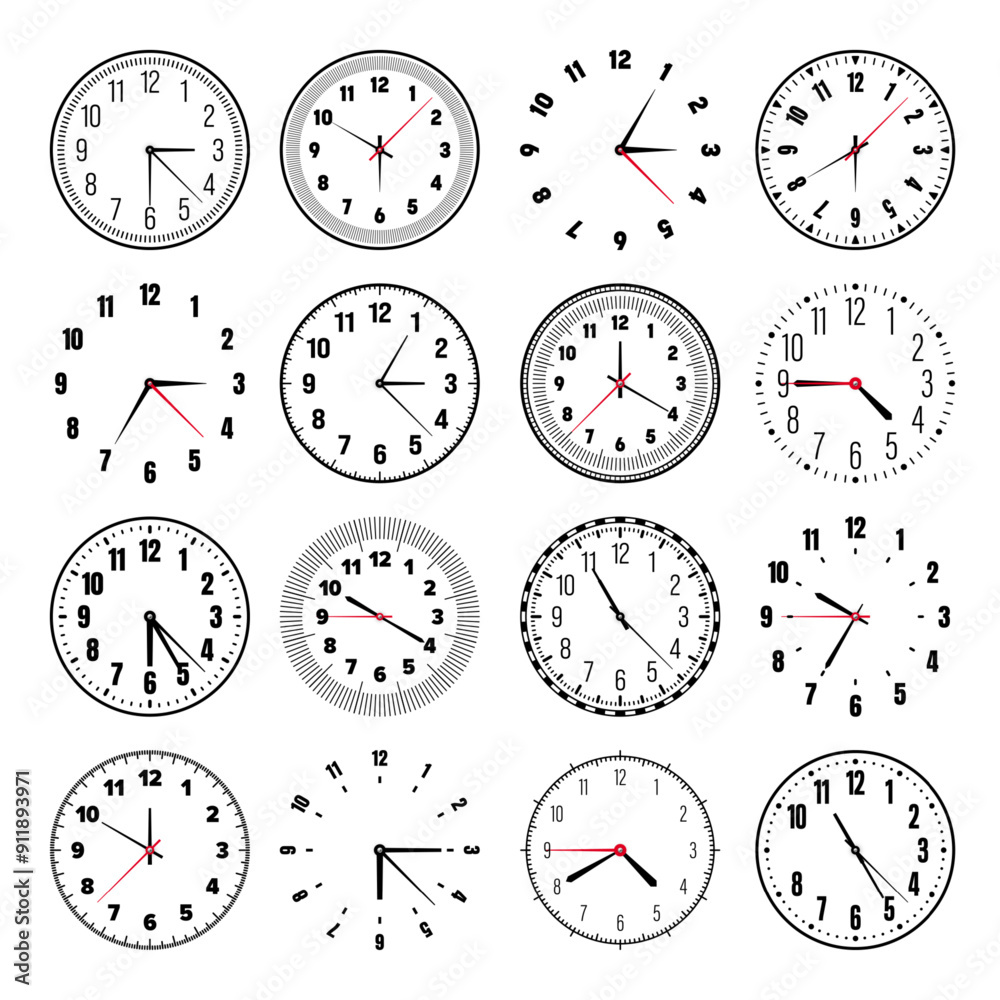 Mechanical clock faces with hands, bezel. Watch dial with minute, hour ...