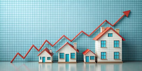 Graph of rising house prices, economy, real estate, inflation, market, growth, increase, investment, housing, mortgage, financial