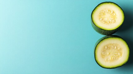 Poster - Two zucchini halves on a blue background.