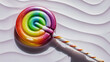 © starush - A lollipop with a rainbow colored candy on top of it, AI