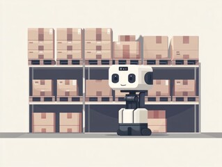 Poster - Automated Warehouse Managed by Robotic Technology in Streamlined Flat Design Depicting Efficient Logistics and Supply Chain