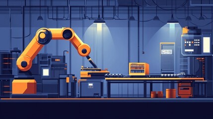 Poster - Futuristic Factory Automation and AI Powered Robotic Arms in Modern Industrial Workspace  of an advanced manufacturing facility with automated production line and intelligent robotic systems