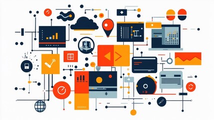 Fototapete - Flat design depicting the concept of software development  of third party services