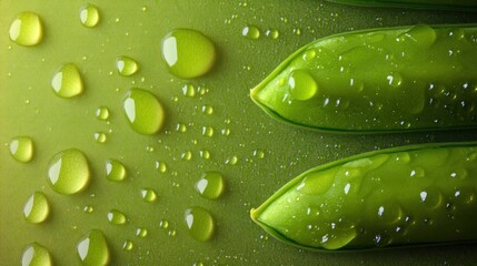 Canvas Print - Green leaf with water droplets macro.