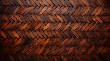 Wall Mural - Beautifully woven wooden texture, showcasing various shades of brown and intricate patterns resembling leaves or braids.