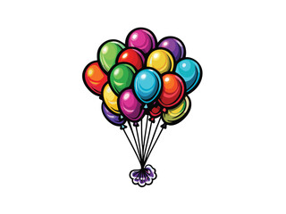 Wall Mural - A bunch of colorful balloons tied together with a purple bow.