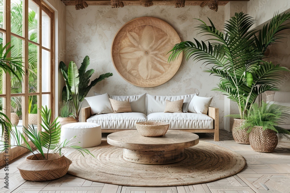 Boho Chic Living Room with Round Coffee Table and Corner Sofa in ...