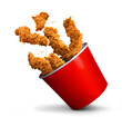 © Mohamed - Fried Chicken hot crispy strips crunchy pieces of tenders in a Bucket - large Red box isolated in white background