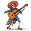© LOMOSONIC - Day of the Dead Skeleton Musician Clipart - Festive Vibrant Attire and Guitarist in Cultural Celebration on White Background