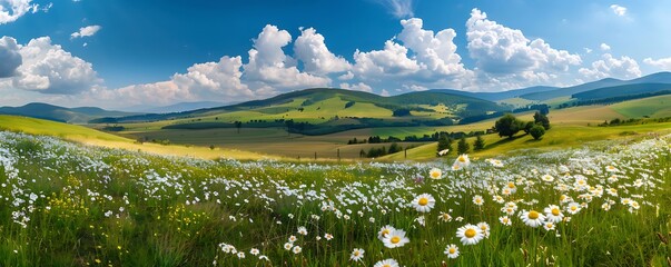 Wall Mural - Panoramic Pastoral Countryside with Daisies