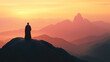 © AK528 - Mountain, the silhouette of a monk in deep contemplation merges with the sunset, embodying spiritual harmony and meditation in the serene landscape of nature. mountain, contemplation, meditation.