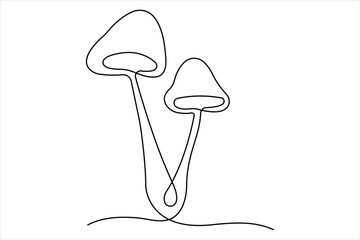 Wall Mural -  Mushroom continuous one single line drawing of Nature mushroom vector art illustration
