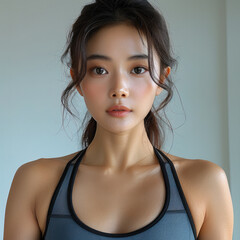 Wall Mural - A slim, beautiful 20-year-old Korean woman, wearing athletic wear. Generative AI.