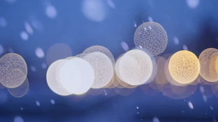 Poster - City Lights Blur With Bokeh and Gentle Snowfall at Night Generative AI