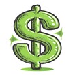 © Iswanto - Hand-drawn green dollar sign with black outline and sparkles.