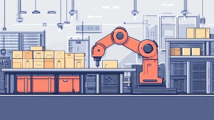 Poster - of an automated robotic logistics system in a modern futuristic industrial warehouse setting  Advanced technology and machinery handling the storage transportation