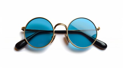 Wall Mural - Classic round sunglasses with solid blue-tinted lenses.