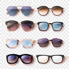 Wall Mural - Collection of various sunglasses on a transparent background