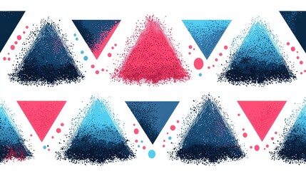 Wall Mural - Abstract Geometric Pattern with Pink and Blue Triangles and Dots