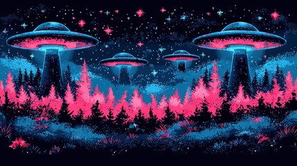 UFOs Over Forest at Night