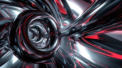 Wall Mural - Metallic Abstractions: Chrome, Reflections, 3D Render, Digital Art, Black and Red, Modern, Futuristic, Smooth, Shiny, Abstract