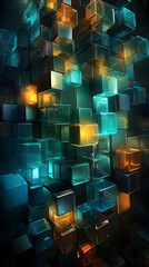 Digital technology blue green three dimensional geometric gradient abstract poster background