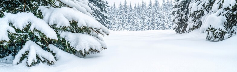 Poster - Snowy winter landscape with pine trees