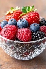 Canvas Print - Assortment of fresh berries in a glass bowl