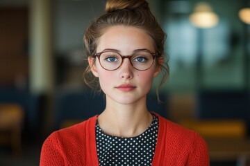 Sticker - young woman with glasses and red sweater