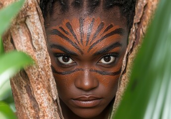 Poster - Tribal face paint on young woman