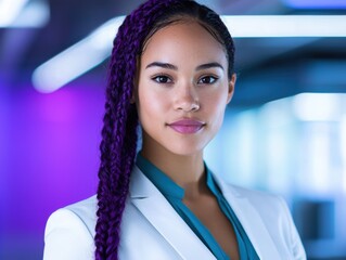 Wall Mural - confident young woman with purple braids