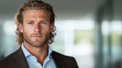 Wall Mural - Handsome businessman with curly hair and beard