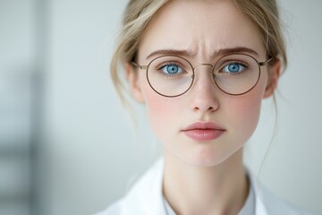 Sticker - Thoughtful woman with glasses looking at camera